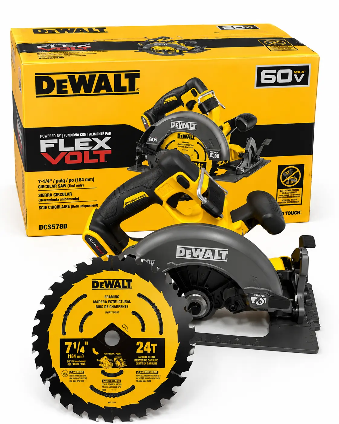 New DEWALT DCS578B FLEXVOLT 60V MAX 7-1/4” Brushless Circular Saw - Ergonomic Design, High Performance, Electric Brake (Tool Only, Ideal for Construction Workers, Carpenters)