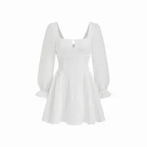 Cider Floral Square Neck Puff Sleeve Cut Out Ruffle Tie Back Mini Dress SwimWeek