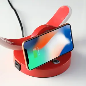 UDS Wireless Charging Lamp Dimmable Touch Lamp with USB Port Led Desk Lamp Modern Led Light Lamp for Home Living Room Office Decor Red