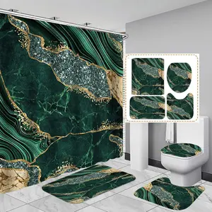 4PCS Marble Shower Curtain Sets, Modern Bathroom Sets With Toilet Lid Rug, Contour and Bath Mat, Luxury Bathroom Decor with 12 Hooks, 72 x 72 Inch,