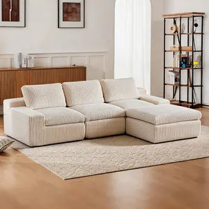 【2 Packages Shipping】HipyMo 106‘’ L-Shaped Boneless Couch with Ottoman & Throw Pillows, Plush Corduroy Cloud Velvet Sectional Sofa, No Assembly Required,  Flexible Configuration, Ultimate Comfort & Custom Layouts for Living Room