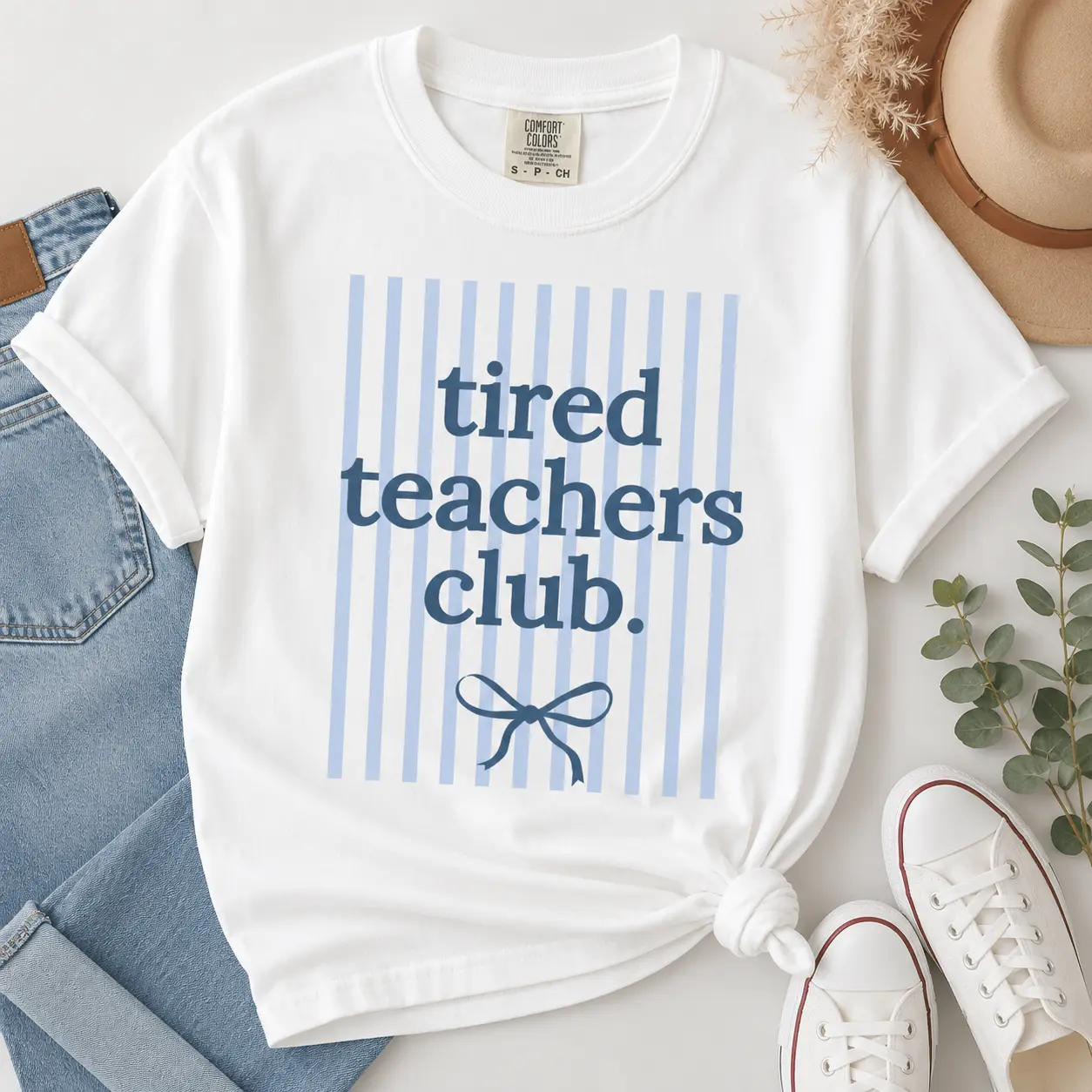 Comfort Colors Tired Teachers Club T-Shirt, Striped Teacher Tee, Funny Educator Tee, Preppy TShirt, Retro Trendy T-Shirt, Gift for Her - TrendWear USA