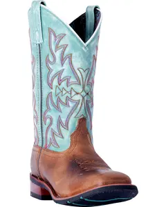 Laredo Women's Anita Brown/Blue Western Performance Boot Broad Square Toe - 5607
