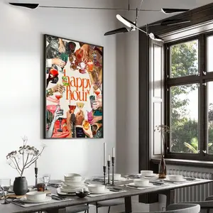 1pc Unframed   Cin Cocktail Happy Hour Kitchen Wall Art Poster Canvas Print Maximalist Disco Ball Bar Cart Art Retro Party Painting For Dorm,Apartment,Living Room,Bedroom,Modern Home Decoration