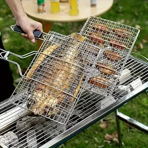Foldable Stainless Steel Grill - Portable Outdoor BBQ Grill for Chicken, Steak, Seafood & Vegetables, Durable Rust-Resistant Design with Easy-Clean Grids, Perfect Dad Gift for Backyard, Camping & Tailgating, Outdoor Cooking, Mobile Grilling Station