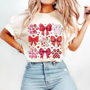 Dog Valentine Coquette - Dog Mom Valentine's Day Shirt, Dog Paw Print Heart Design, Comfortable Womenswear Top, Dog Lover Gift