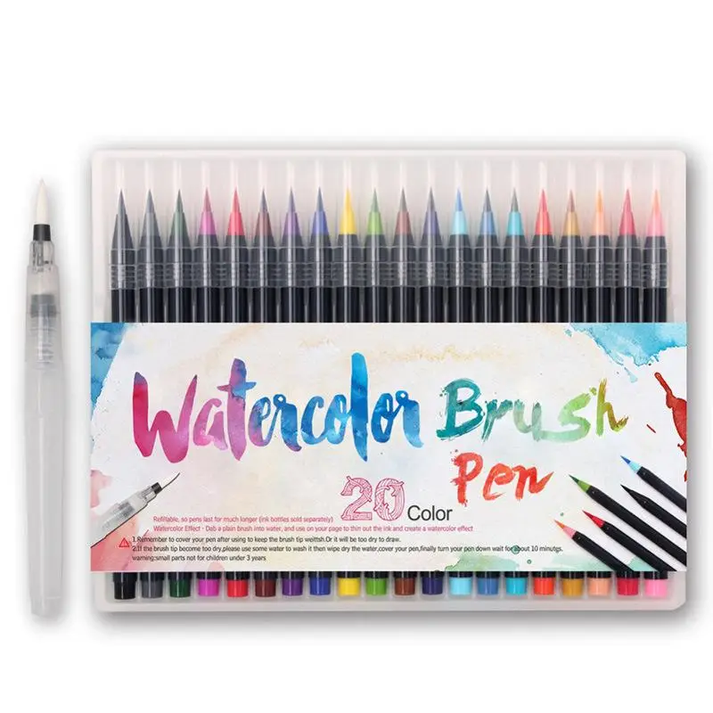 Watercolor Brush Pen Set, 20pcs Watercolor Pens with 1 Coun Watercolor Coloring Markers Brush Pen, Painting Watercolor Pen, Art Supplies Kit for Color