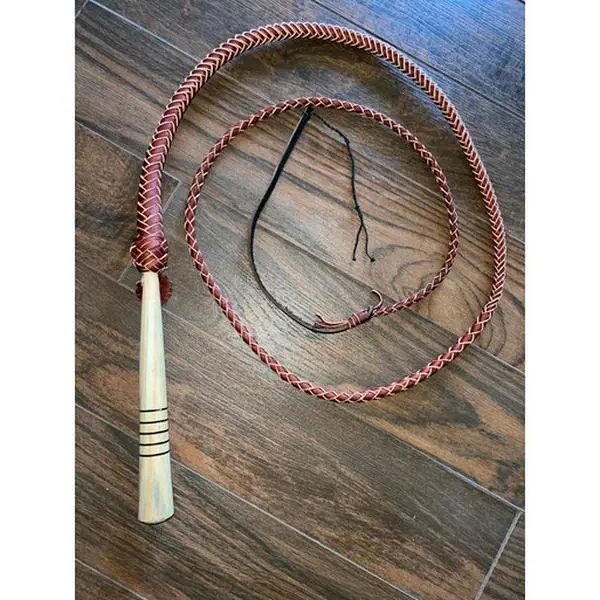 Bull Whip - Wooden Handle Bourbon Colored Leather 8 Ply - 4ft - 10ft Handmade