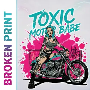 Toxic Motor Babe DTF Transfer - Heat Press Ready Front & Back T-Shirt Design