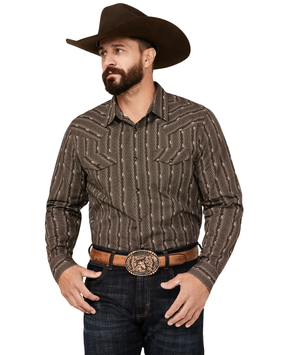 Gibson Trading Co Men's Men'S Bow Striped Print Long Sleeve Snap Western - Gmho23w9-Brn