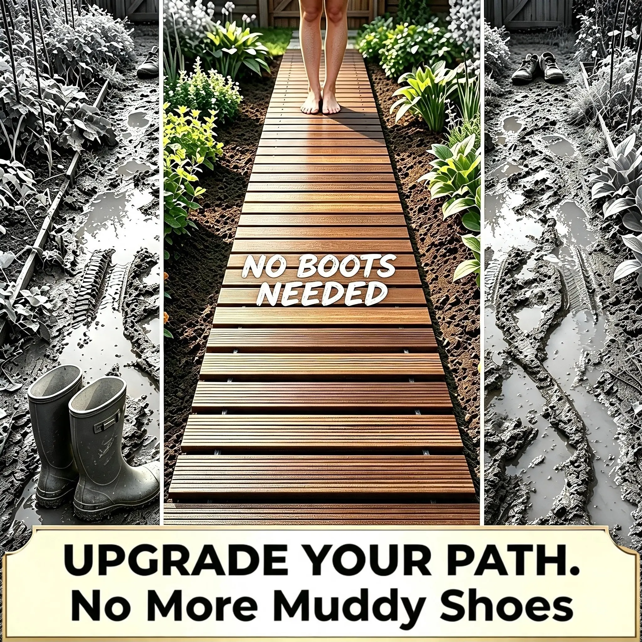 Roll-up Wooden Garden Walkway, Slip-resistant And Weather-resistant Outdoor Path, Suitable for Lawns, Terraces, Courtyards, And Flower Bed Edges