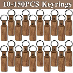 10-150Pcs DIY Souvenir Keyring Leather Sublimation Blank Wooden Key Chains Keychain
