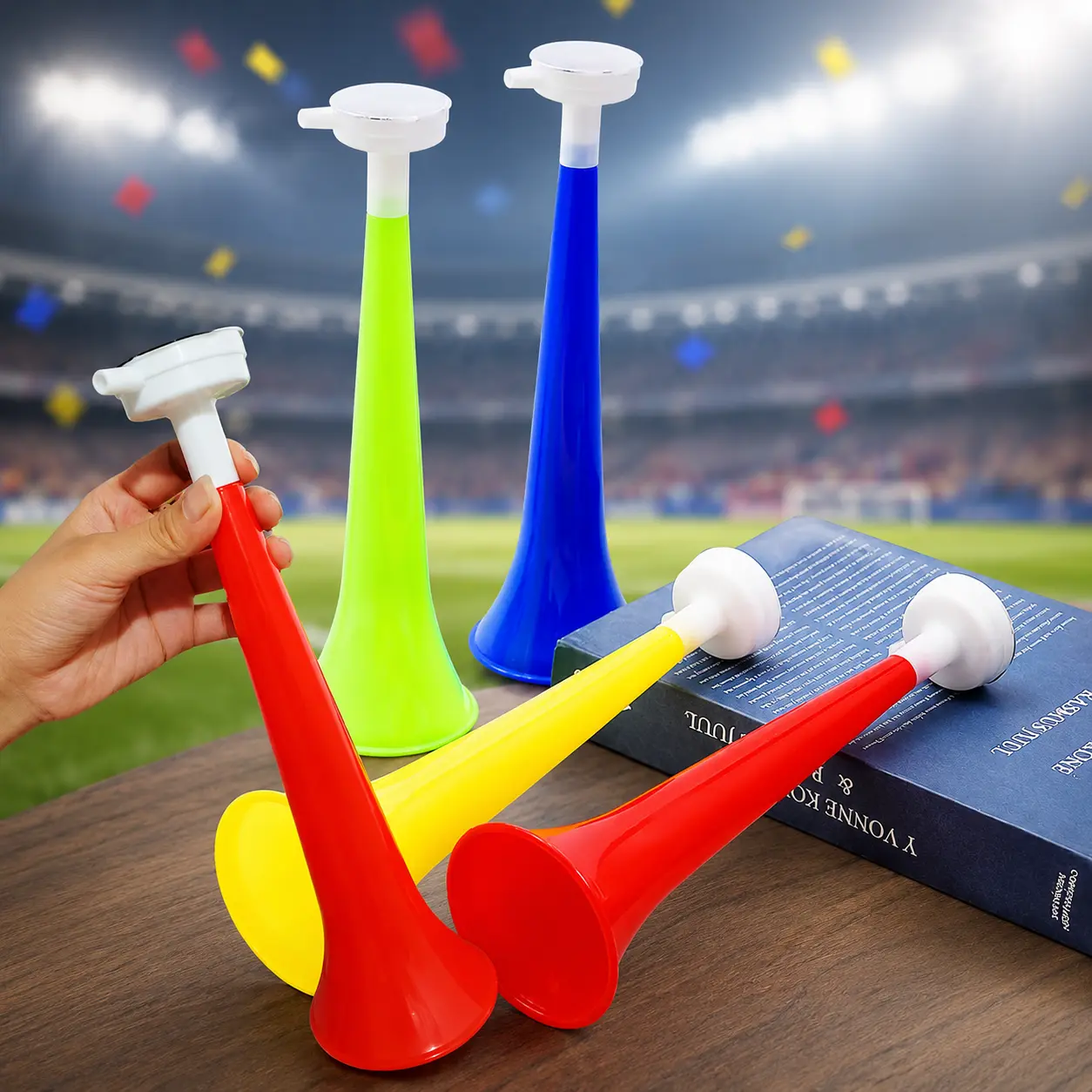 4pcs Football Cheer Horns Stadium Soccer Ball Cheerleading Party Supplies Crisp Sound Kids Children Trumpet for Sports Meet