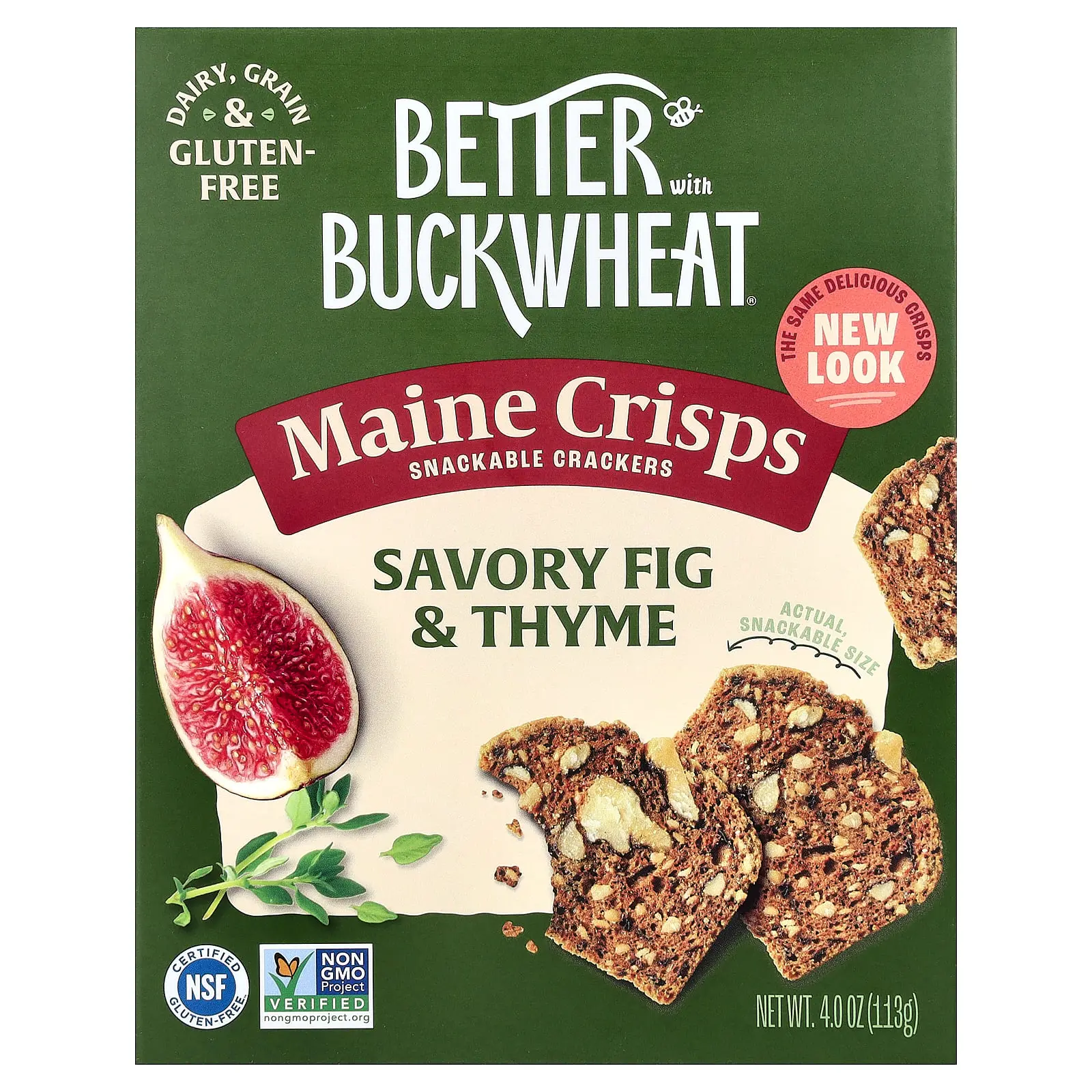 Better with Buckwheat Maine Crisp Snackable Crackers, Savory Fig & Thyme, 4 oz (113 g)