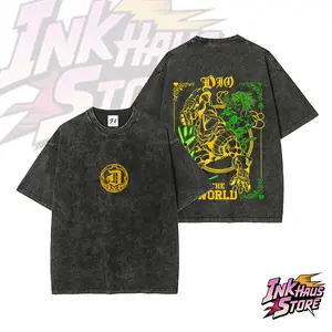 *JoJo's Bizarre Adventure*, the characters DIO and his Stand "The World"--Short Sleeve Cotton Unisex Retro wash Tee