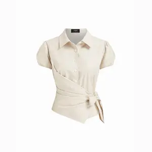 Cider Linen-blend Puff Sleeve Wrap Tie-Front Blouse SwimWeek