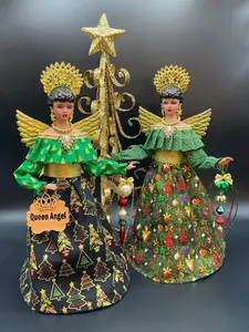 Handcrafted African American Queen Angel Tree Topper Holding Ornaments - For a Festive, Unique Holiday Decoration