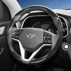 For Hyundai Segmented Carbon Fiber Steering Wheel Cover Sporty Style Non-Slip Comfortable Grip Quick-Install Design All-Season Compatibility For Tucson/Elantra/Avante/i30 Sedan/Alcazar/Grand Creta/Kona/Kauai/Santa Fe/Grand i10/Xcent/Aura/Venue/i20/Sonata