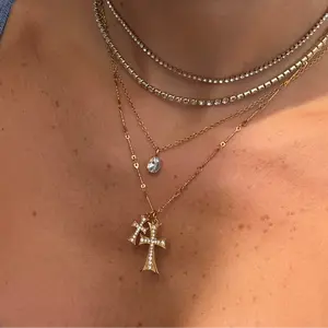 EVRY JEWELS Gold or Silver Plated Stainless Steel Women's Hypoallergenic Double Cross Me Necklace