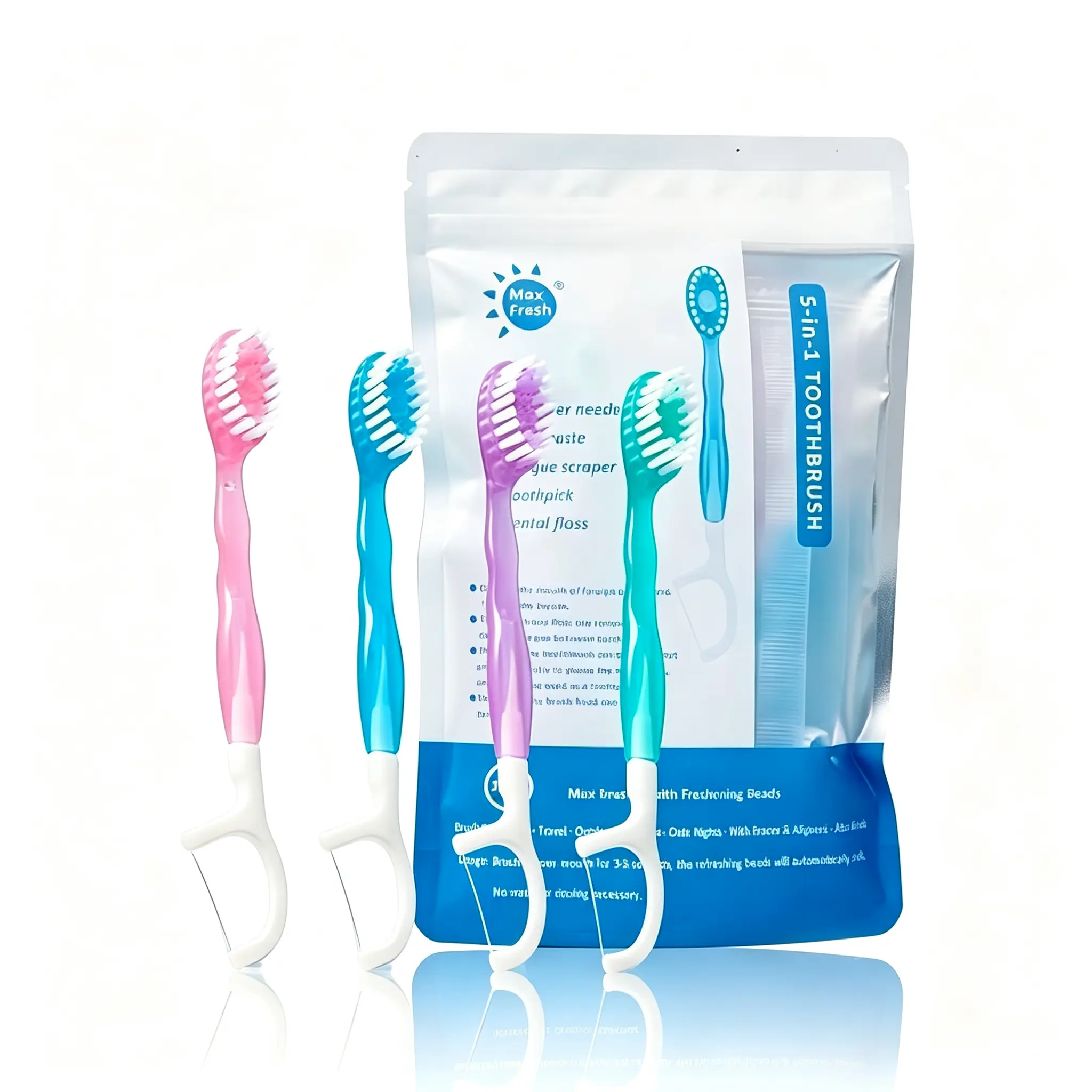 Unisex 26-Pack 5-in-1 Disposable Oral Mini Cleansing Brush Set with Toothpaste & Pick, Travel Stuff, Individually Wrapped Travel Toiletries, 4 Assorted Flavors, Party Bag Gifts & Stockup Supplies