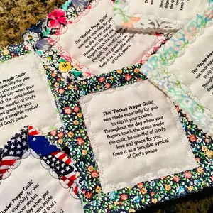 Quilted Pocket Prayers, Custom Homemade Gifts of Encouragement , Each one is designed with Cheerful fabrics