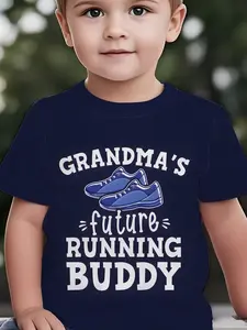 Unisex Kids Short Sleeve Top, Family Element Design, Grandma Running Partner Personalized Print, Summer Fashion Casual Wear, Perfect Gift