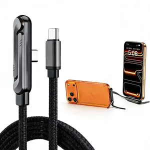 USB C to USB C Invisible Charging Cable Cord with Stand, Folding, 240w Braided Fast Charge, Phone Stand, Type-C Interface, Foldable, For Smartphone, iPhone 17 Series, Samsung Galaxy S25 S24 Ultra etc and Tablets (6ft)