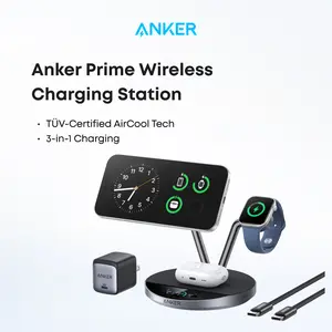 Anker Prime MagSafe Charger Compatible, 3-in-1 Charging Station, Qi2 25W Certified Wireless Charger Dock Stand, Smart Display with TEC Active Cooling, for iPhone 17, Apple Watch, AirPods, and More