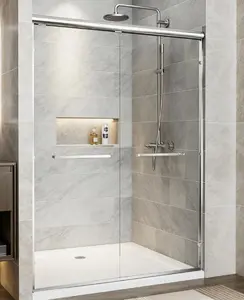 50"-54" W x 72" H Chrome Aluminum Frame Double Sliding Shower Door 1/4" Clear Tempered Glass with Explosion-proof Film Dual Stainless Steel Handles Adjustable Design Enhanced Safety Protection