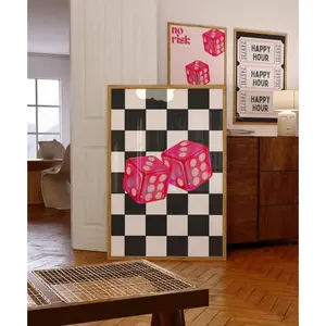Holographic Pink Dice Maximalist Style Wall Art, Lucky Girl Aesthetic Collage Print, Take A Chance, Roll The Dice Poster, Pink Retro Poster(Poster only frameless)