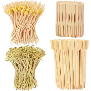 500PCS Cocktail Picks Kit, 4 Styles Fancy Toothpicks for Appetizers, 3 Sizes Long Bamboo Skewers, Decorative Wooden Cocktail Sticks for Party Supplies Food Drinks Fruit Charcuterie Boards Accessories