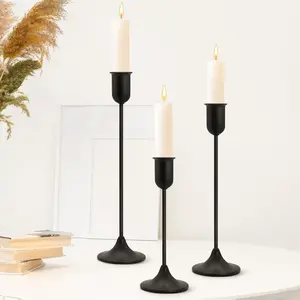 Candle Holder - 3 PCS Candlestick Holders - Vintage Candle Stick Holder - Modern Decorative Centerpiece - Cozy Atmosphere Gift for Home Decor, Wedding, Dinning, Party - Black Taper