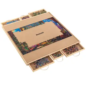 Rotating Jigsaw Puzzle Board, Square Puzzle Board With Lazy Susan & 6 Sorting Drawers