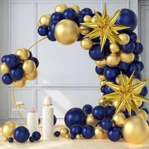 101PCS Navy Blue & Gold Balloon Arch Kit with Explosion Star Balloons for Anniversary & Party Decor