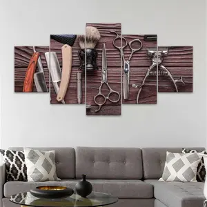 Barber Tools Pattern Unframed Painting, 5 Counts/set Canvas Wall Art Poster, Wall Art Decor for Home Living Room Bedroom Office, Ornaments, Art Wall Decoration