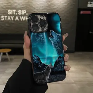 Wild wolf pattern Mobile Phone Case Camera Lens Protection for iPhone 15 16 14 Promax 13 12 11 XR XS Plus Shockproof Non-slip Silicone Transparent Acrylic Large Hole Mobile Phone Protective Film