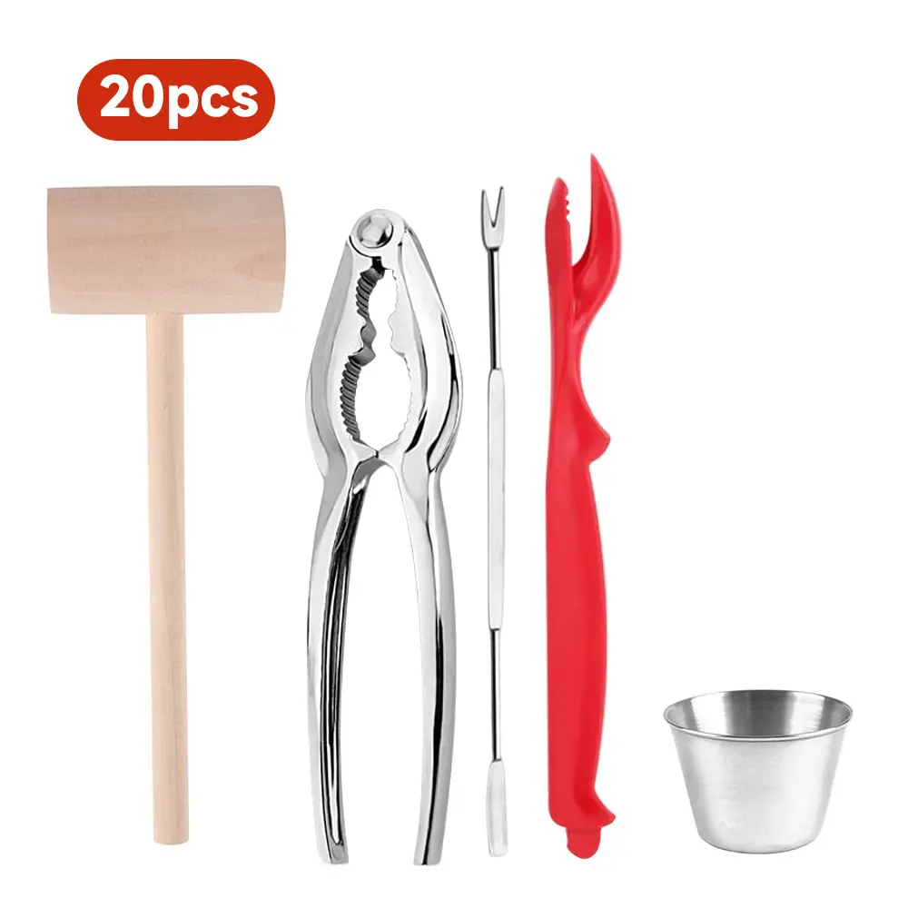 20 Piece Seafood Tools Set for 4 People – 4 lobster and crab claws, 4 lobster shellers, 4 seafood forks, 4 sauce cups, and 4 lobster and crab hammers – Ideal for Seafood Boil, Party, Restaurant, Home Dinner – Rustproof, Dishwasher Safe