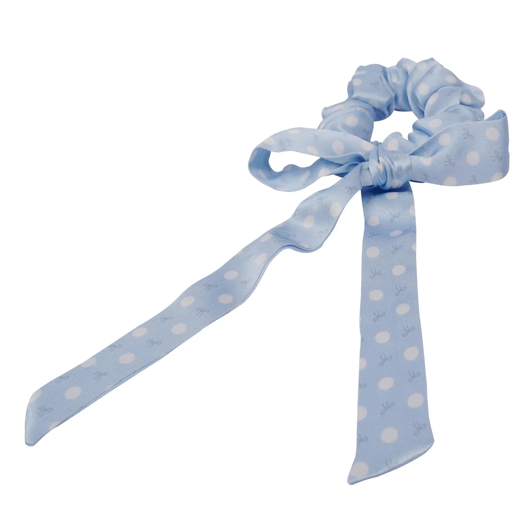 Chelchel's 100% Pure Mulberry Silk Ribbon Scrunchie - Snowday Handmade Long Tail Elegant Hair Bow Tie, Elegant Soft Elastic Ponytail Holder Beauty Hair Styling
