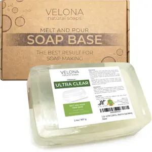 2 LB - Ultra Clear Glycerin Soap Base by Velona | Melt and Pour | Transparent Natural Bar For The Best Result for Soap Making
