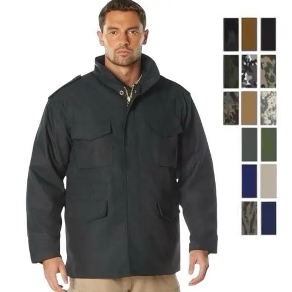 ROTHCO Men's M-65 Classic Pleated Cotton-Polyester Long-Sleeve Field Jacket - Plain Water-Repellent Outer Shell, Zipper, Removable Quilted Liner, 4 Cargo Pockets, Beige/Navy Cold Weather Menswear Outerwear