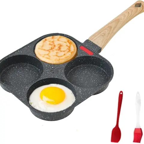[New Deal] 4-Cup Nonstick Granite Egg Pan - Non Stick Friendly Nonstick Kitchen Cookware, Multi-Use Breakfast Skillet for Eggs, Pancakes, Detachable Handle, Compatible with Gas Stove & Induction Cooktop