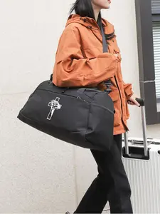 Jesus Cross Thorn Print Gym Bag, Large Capacity Cylinder Travel Bag, Adjustable Shoulder Straps, Perfect Gift, Casual Style, All Seasons