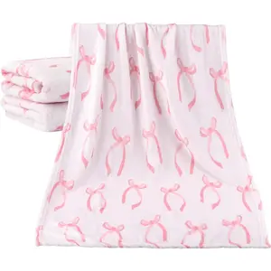 2 PCS Pink Bow Bathroom Towels 100% Flannel Coquette Bow Bath Towels 28 x 55 Inch Absorbent Soft Preppy Bathroom Decor for Spa Gym Kitchen n Gifts