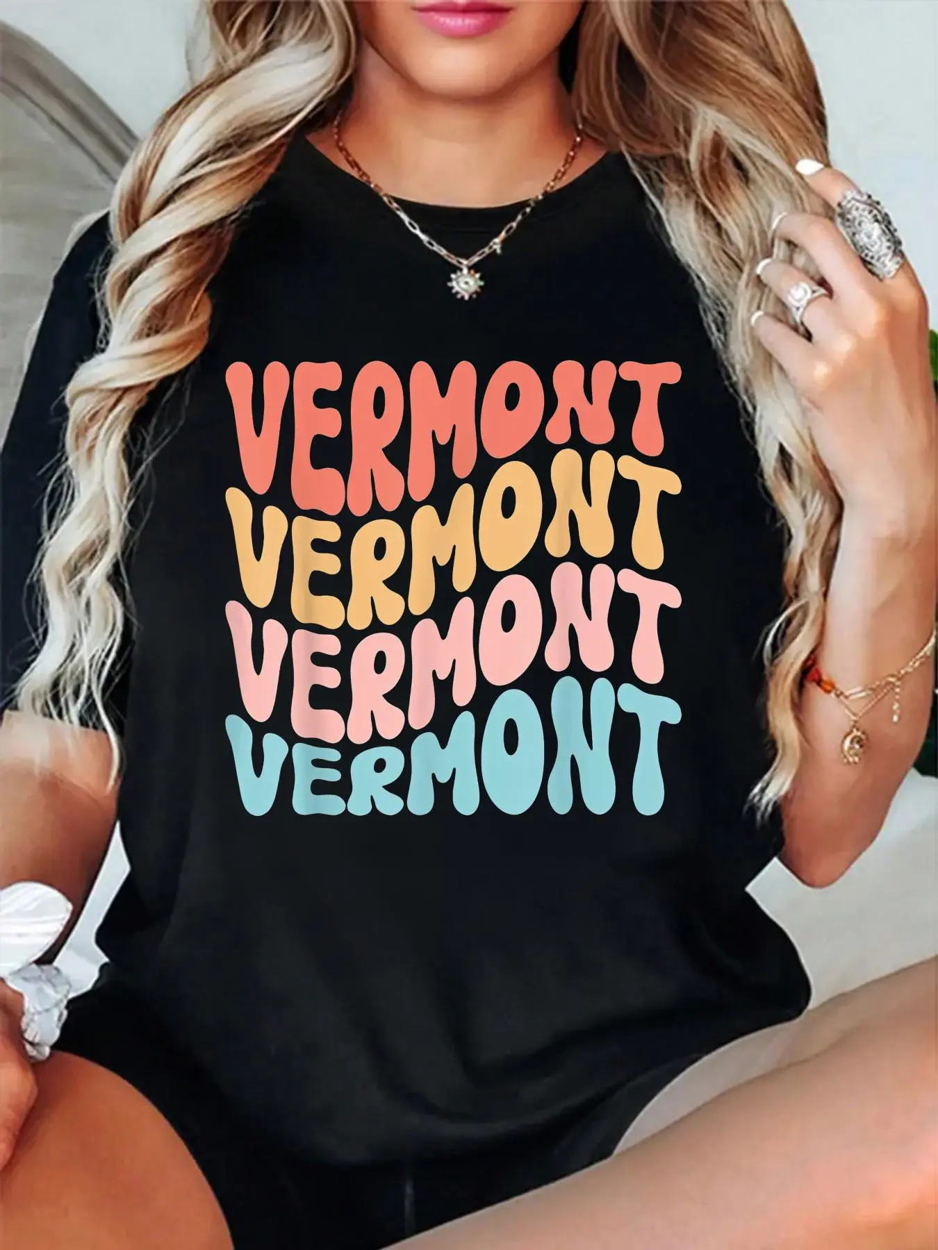 Funny Cute Retro Graphic Men Women & Kids Vermont T-Shirt women's graphic tees fall shirts Casual All-Season Sportswear,Round Neck, Short Sleeve, Machine Washable