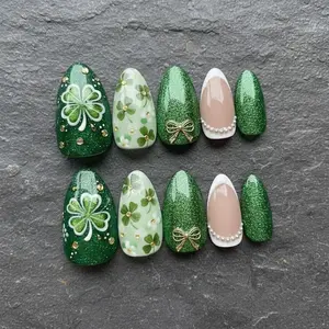 St Patrick’s Day Press On Nails | Green Clover Nails | Shamrock Nail Set | Lucky Irish Nails | Handmade Gel Press Ons