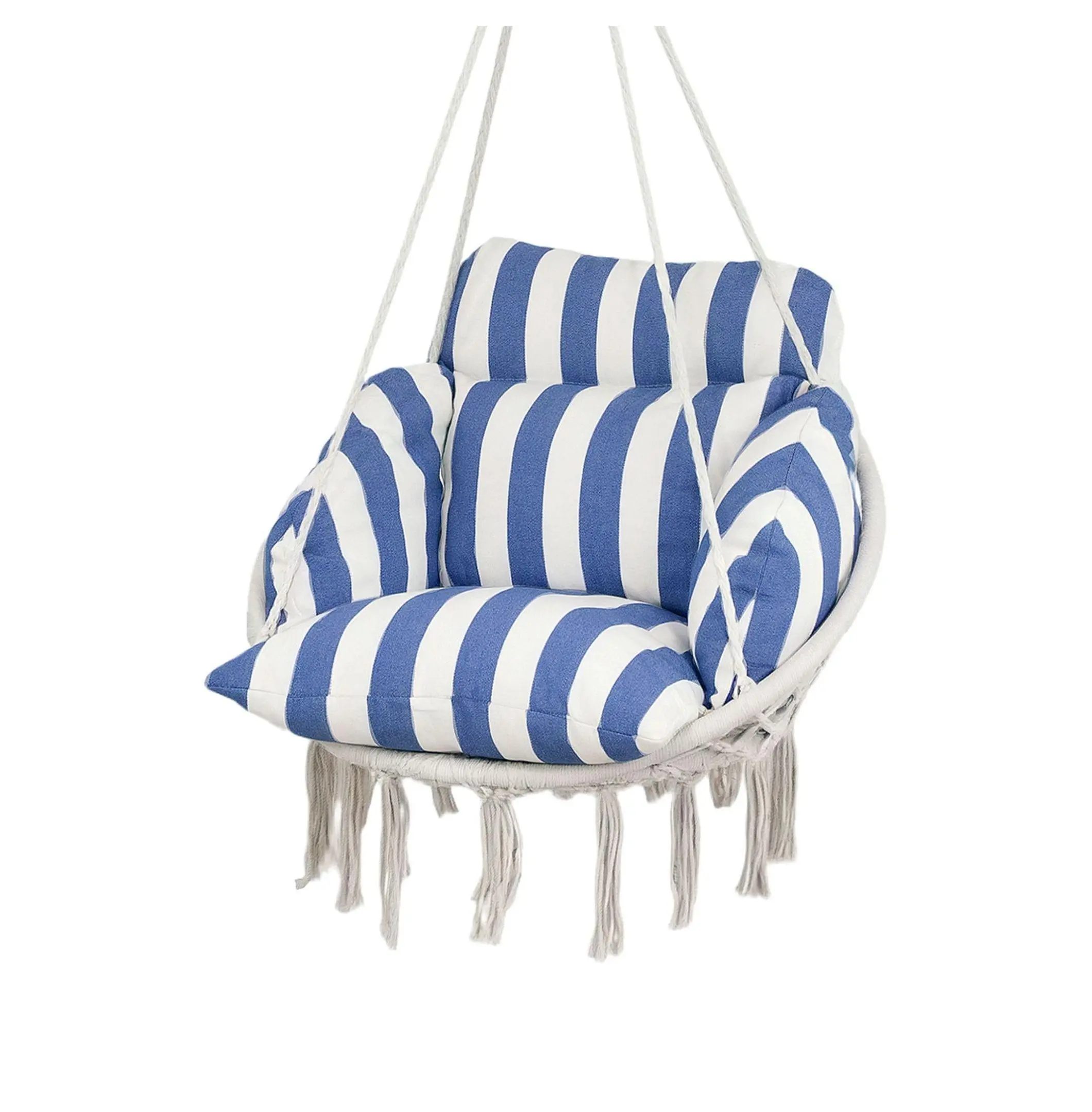Cushioned Macrame Hammock Chair with Steel Frame, Hanging Swing Seat for Indoor, Outdoor Porch, Patio Use, Hammock Chairs