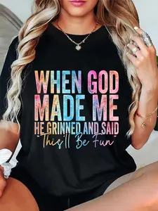 Unisex Vintage Graphic T-Shirt with Funny Sarcastic "When God Made Me He Grinned" Saying, Casual 100% Cotton Top for Everyday Wear
