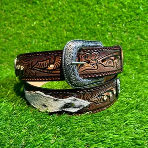 Western Style Lazer Cut Cow Hair Rhinestone Belt | Cinto Corte Lazer Con PIel De Vaca Con Piedras