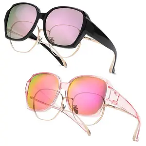 Mirrored Sunglasses Polarized Fit Over Glasses for Women Men Trendy Large Square Oversized UV Protection Protection Sun Glasses with Stylish Frame