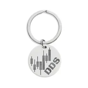 Engraved Round Stainless Steel Keychain — DPS Candlestick Chart Design